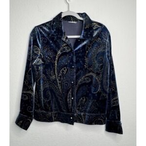 Coldwater Creek Velvet Burnout Paisley Peplum Shirt Woman L Button Up Whimsigoth